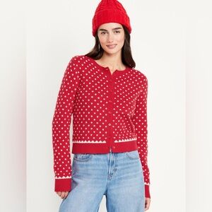 Old Navy So Soft red/off white Fair Isle Cardigan. Like new condition.